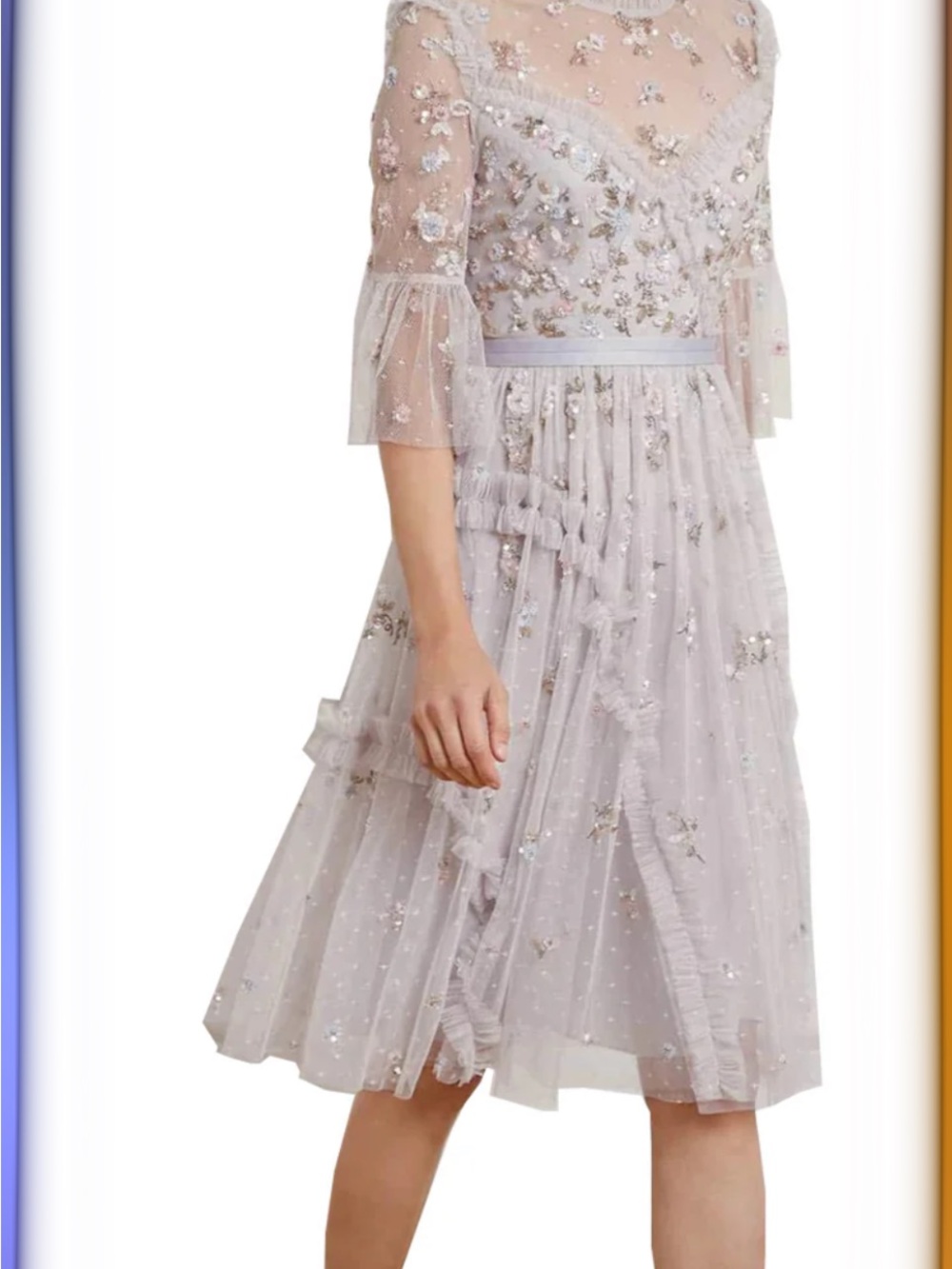 Needle & Thread lilac embellished tulle midi dress